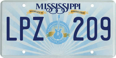 MS license plate LPZ209