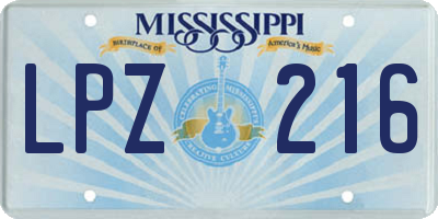 MS license plate LPZ216