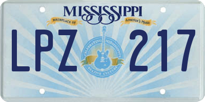 MS license plate LPZ217