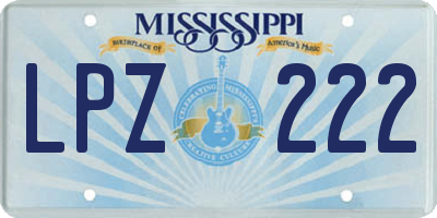 MS license plate LPZ222