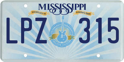 MS license plate LPZ315
