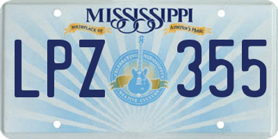 MS license plate LPZ355