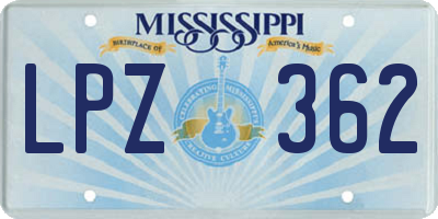 MS license plate LPZ362