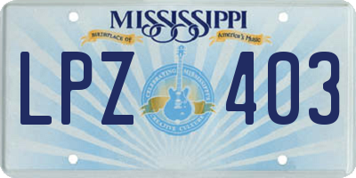 MS license plate LPZ403