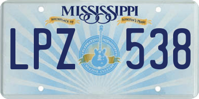 MS license plate LPZ538