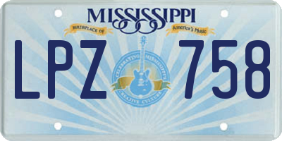 MS license plate LPZ758