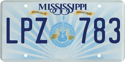MS license plate LPZ783
