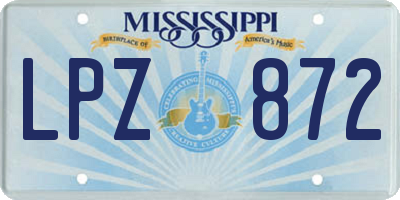 MS license plate LPZ872