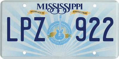MS license plate LPZ922
