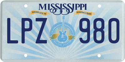 MS license plate LPZ980