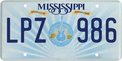 MS license plate LPZ986