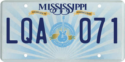 MS license plate LQA071
