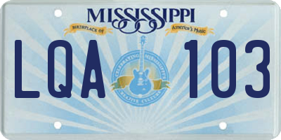 MS license plate LQA103