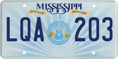 MS license plate LQA203
