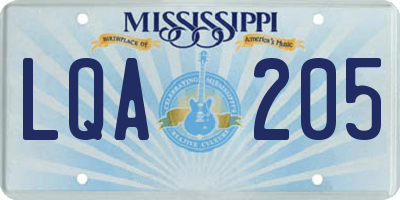 MS license plate LQA205