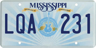 MS license plate LQA231