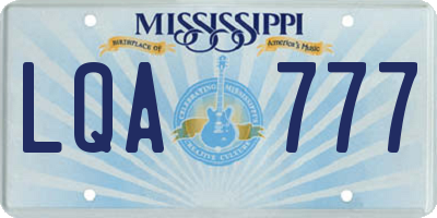 MS license plate LQA777
