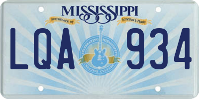 MS license plate LQA934