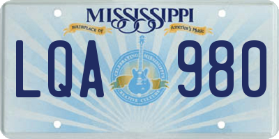 MS license plate LQA980