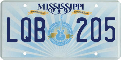 MS license plate LQB205