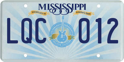 MS license plate LQC012
