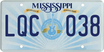 MS license plate LQC038