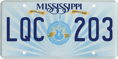 MS license plate LQC203