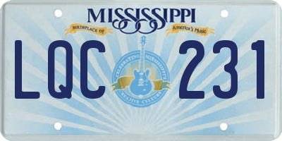 MS license plate LQC231