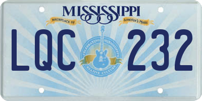 MS license plate LQC232