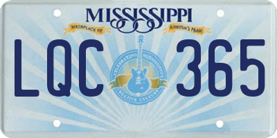 MS license plate LQC365