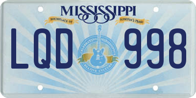 MS license plate LQD998