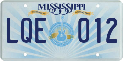 MS license plate LQE012