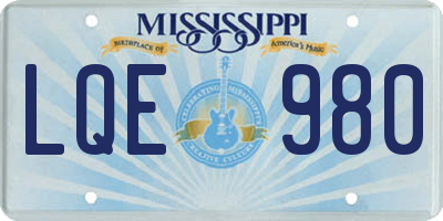 MS license plate LQE980