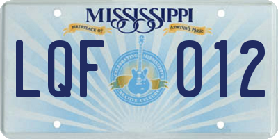 MS license plate LQF012