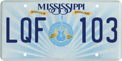 MS license plate LQF103
