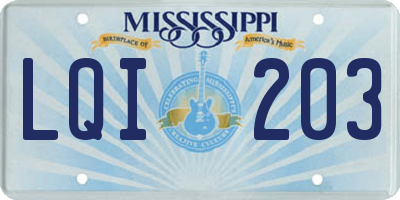MS license plate LQI203