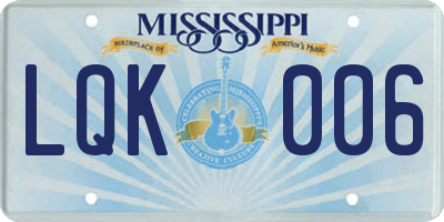 MS license plate LQK006