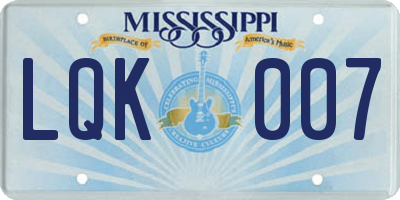 MS license plate LQK007