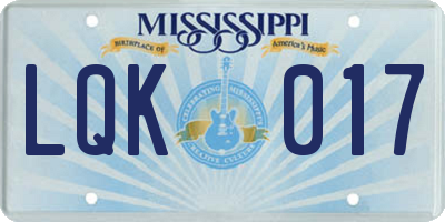 MS license plate LQK017