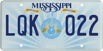 MS license plate LQK022