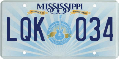 MS license plate LQK034