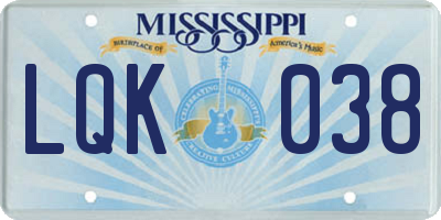 MS license plate LQK038