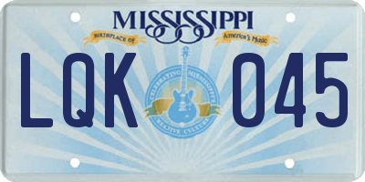 MS license plate LQK045