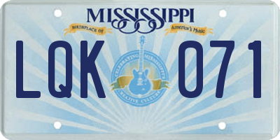 MS license plate LQK071