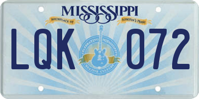 MS license plate LQK072