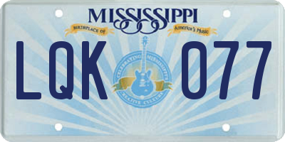 MS license plate LQK077