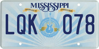 MS license plate LQK078