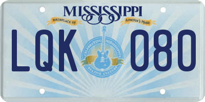 MS license plate LQK080
