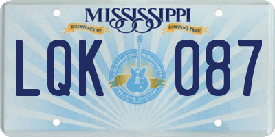 MS license plate LQK087