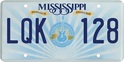 MS license plate LQK128